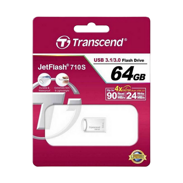 64GB USB3.1 Flash Drive Transcend "JetFlash 710S", Silver, Metal Case, Ultra-Slim (R/W:90/30MB/s) 66227 фото