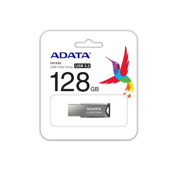 128GB USB3.1 Flash Drive ADATA "UV350", Silver, Metal Case, Slim Capless, Keychain (R/W:60/30MB/s) 120299 фото