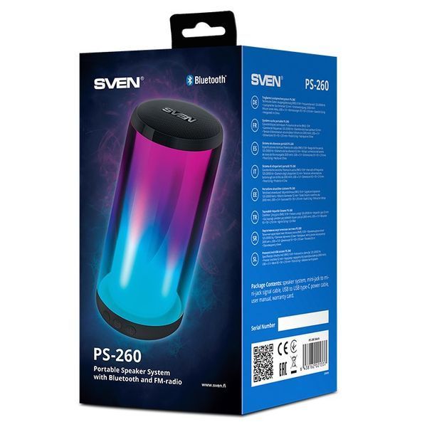 Speakers SVEN "PS-260" 10W, TWS, Bluetooth, FM, USB, microSD, 2000mA*h, Black 200676 фото