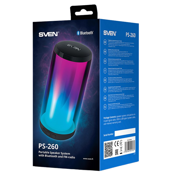 Speakers SVEN "PS-260" 10W, TWS, Bluetooth, FM, USB, microSD, 2000mA*h, Black 200676 фото
