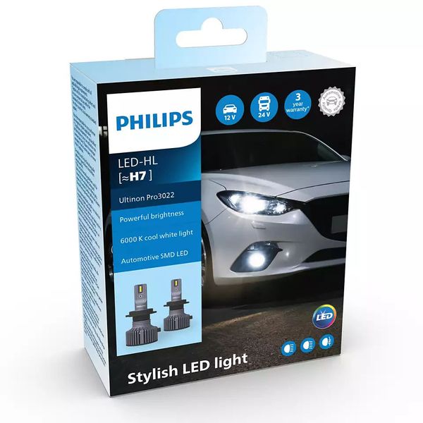 H7 Lampi LED PHILIPS Ultinon Pro3022 6000K 12V-24V 6000K (2 buc.) 11972U3022X2 фото