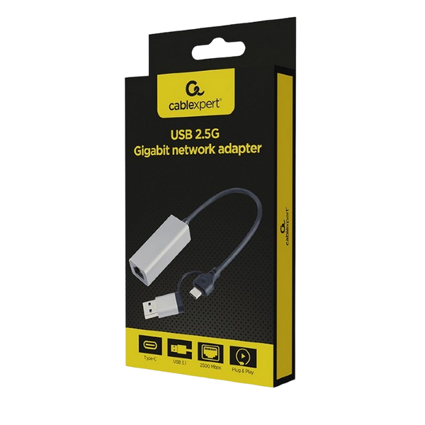 Adapter Type-C/USB3.0 to LAN F, Cablexpert, LAN: 2.5 Gigabit, A-USB3AC-LAN2G-01 221044 фото
