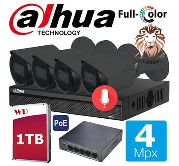 SET DAHUA, DH-IPC-HFW2439S-SA-LED-0280B-S2 Black Full-color IP 4 Megapixeli, 4 Camere POE HDD 1TB ID999MARKET_6595125 фото