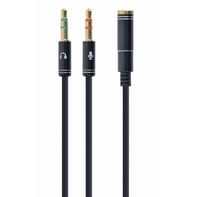 CCA-418M 3.5 mm 4-pin F to 2 x 3.5 mm stereo plug adapter M, black, metal connectors 89173 фото