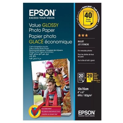 Paper Photo Epson 10x15, 183gr, 2x20 sheets - Value Glossy (BOGOF) 106391 фото