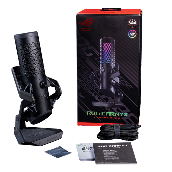 Microphones Asus ROG Carnyx, 25mm Condenser Microphone, Cardioid, 120db, -37db, 192 kHz, 24bit, RGB, Built-in pop filter, Control knob, USB, Black 224925 Imagini