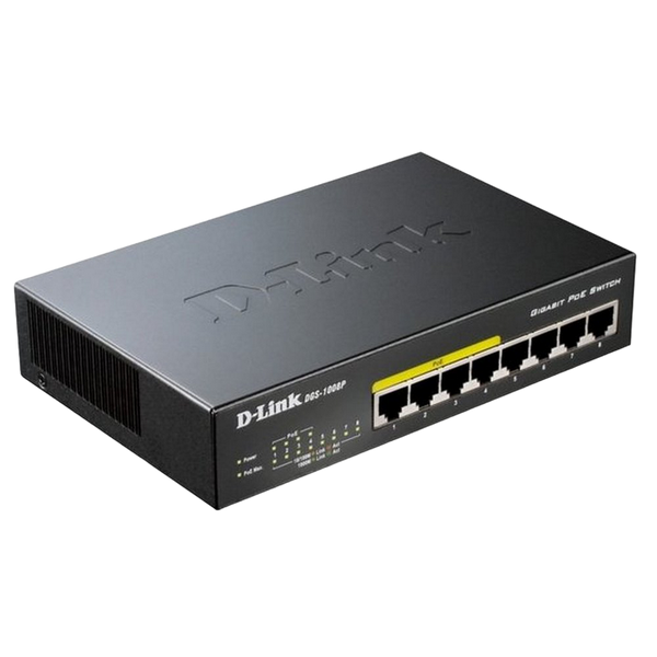 .8-port 10/100/1000Mbps POE, D-Link DGS-1008P/E1A, with 4-Port PoE, steel case, 80W Budget 123489 фото
