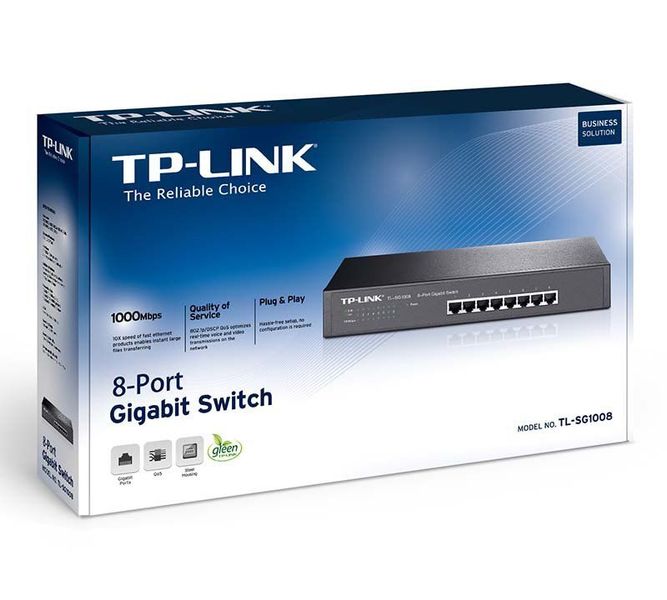 .8-port 10/100/1000Mbps Switch TP-LINK "TL-SG1008", steel case, Rackmount 13" 51800 фото