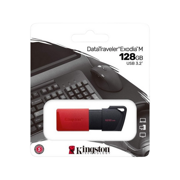 128GB USB3.2 Flash Drive Kingston DataTraveler Exodia M (DTXM/128GB), Black-Red, Plastic, Slider Cap 142587 фото