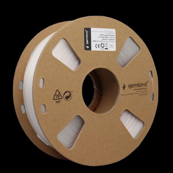 PETG 1.75 mm, Gembird Natural Filament, 1 kg, 3DP-PETG1.75-01-NAT 219036 фото