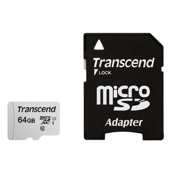 ..64GB MicroSD (Class 10) UHS-I (U1),+SD adapter, Transcend "TS64GUSD300S-A" (R/W:95/45MB/s) 88408 Imagini