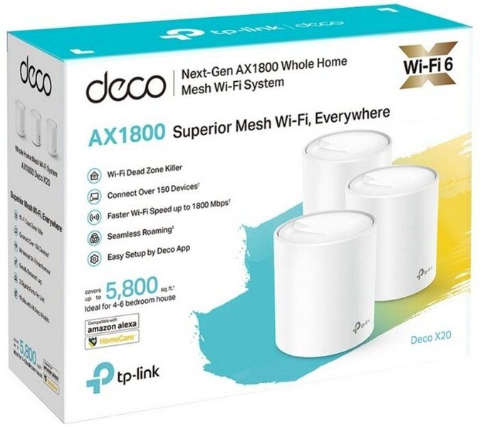 Whole-Home Mesh Dual Band Wi-Fi AX System TP-LINK, "Deco X20(3-pack)", 1800Mbps, MU-MIMO, Gbit Ports 123953 фото
