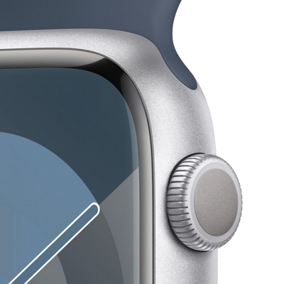 Apple Watch Series 9 GPS, 41mm Silver Aluminium Case with Storm Blue Sport Band - S/M,Model MR903 210844 фото