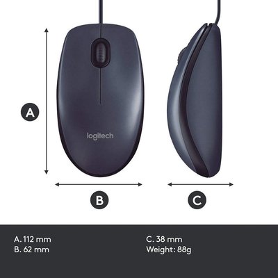 Mouse Logitech B100 OEM, Optical, 800 dpi, 3 buttons, Ambidextrous, Black, USB 60525 фото