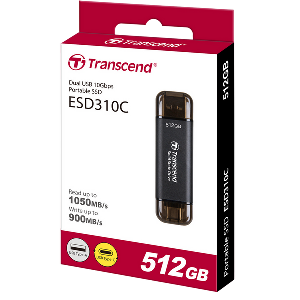 .512GB Transcend Portable SSD ESD310C Black, USB-A/C 3.2 (71.3x20x7.8 mm, 11g, R/W:1050/950 MB/s) 207617 фото