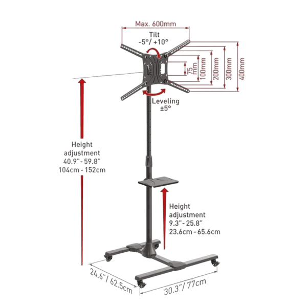 TV cart Barkan ''SW411H'' Black 13"-83" Tilt, max.50kg, VESA mm: up to 600x400mm 144217 Imagini