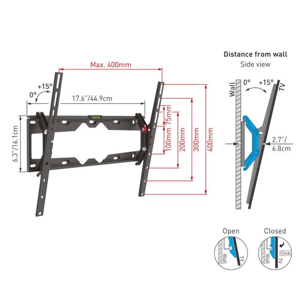 Wall Mount Barkan ''CM310+'' Black 19"-65" Tilt, max.50kg, VESA mm: up to 400x400mm+set+cable 106378 фото