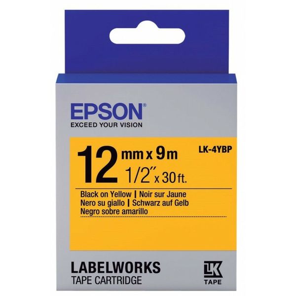 Tape Cartridge EPSON LK4YBP; 12mm/9m Pastel, Black/Yellow, C53S654008 105276 фото