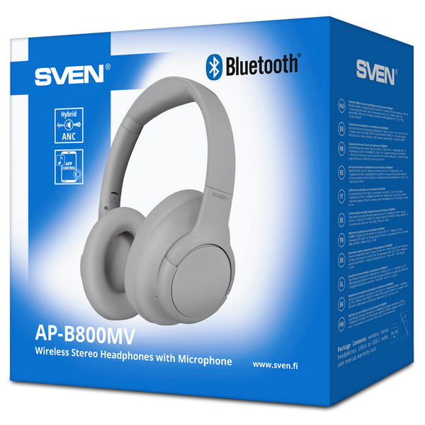 Bluetooth Headset SVEN AP-B800MV with Mic, Bluetooth, hybrid ANC, APP, 4 mics, 500mAh, Gray 246250 Imagini