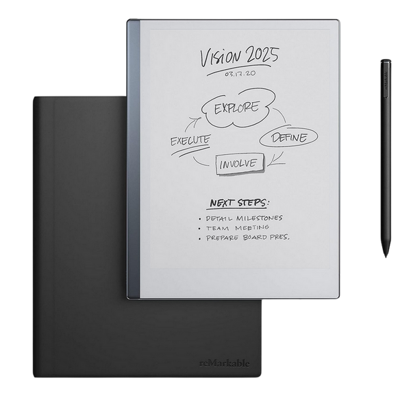 reMarkable 2 Essentials Bundle with Marker Plus Book Folio Polymer, Leather Black 246202 Imagini