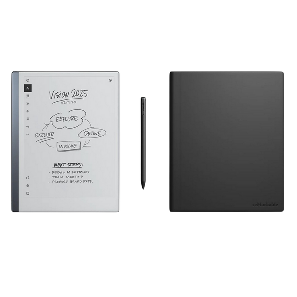 reMarkable 2 Essentials Bundle with Marker Plus Book Folio Polymer, Leather Black 246202 Imagini