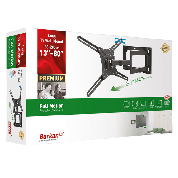 Wall Mount Barkan ''4400'' Black 40"-80" Full Motion, max.50kg, VESA mm: up to 600x400mm 106388 фото