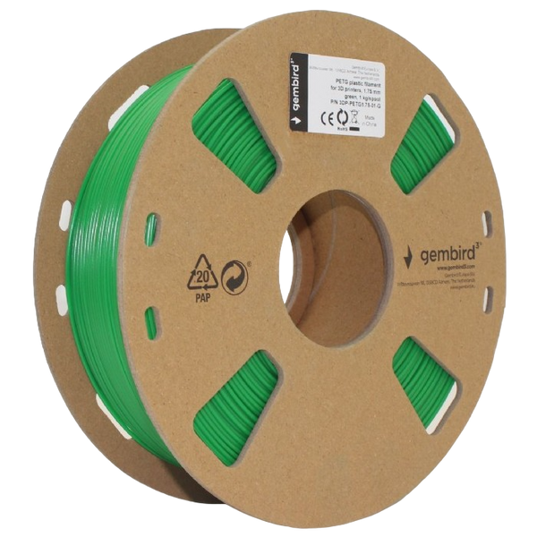 PETG 1.75 mm, Gembird Green Filament, 1 kg, 3DP-PETG1.75-01-G 219035 Imagini