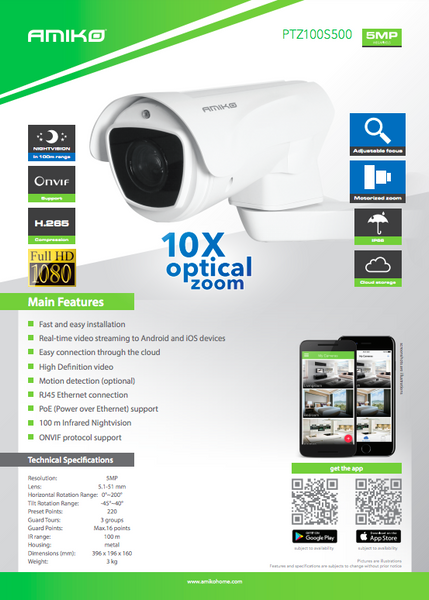 Amiko IP camera PTZ100 S500 5 Megapixel pan-tilt-zoom 112886 фото