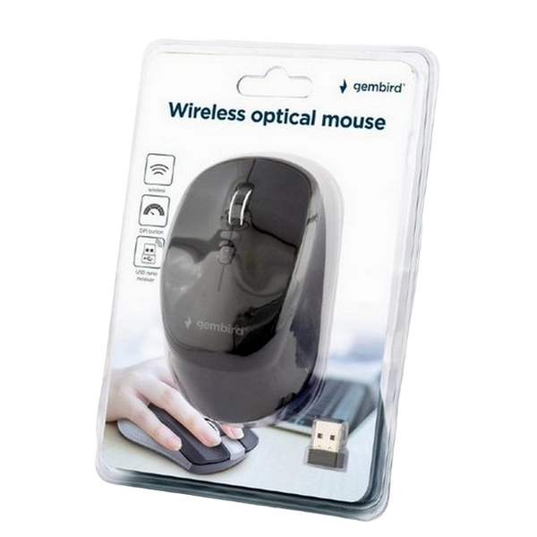Wireless Mouse Gembird MUSW-4B-05, 800-1600 dpi, 4 buttons, Ambidextrous, 1xAA, Black 145962 фото