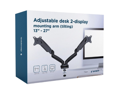 Table/desk 2-display mounting arm Gembird (rotate,tilt,swivel),17”-32”,up to 9 kg,VESA:75x75,100x100 209299 фото