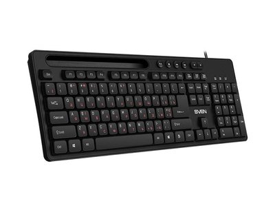Keyboard SVEN KB-S302, Multimedia, Tray for smartphone, Black, USB 135075 фото