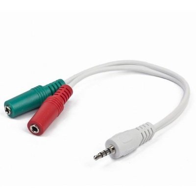 CCA-417W 3.5 mm 4-pin plug to 3.5 mm stereo + microphone sockets adapter cable, 20cm, White 63954 фото