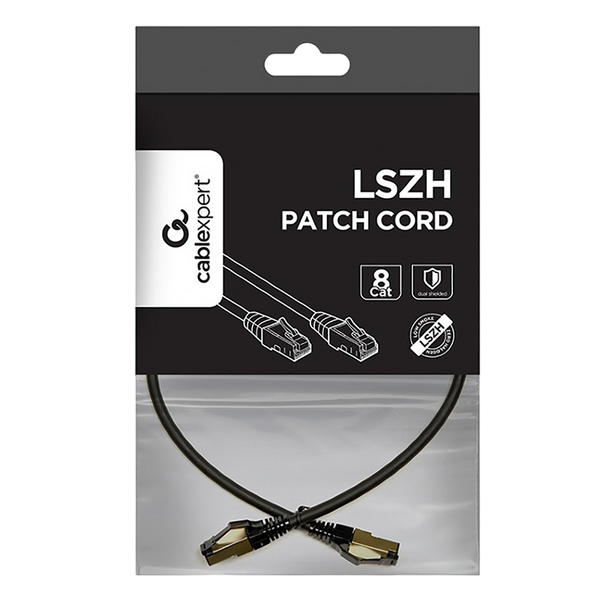 Patch Cord Cat.8 0.5m, Black, PP8-LSZHCU-BK-0.5M, Cablexpert, Low Smoke Zero Halogen (LSZH) 146319 фото