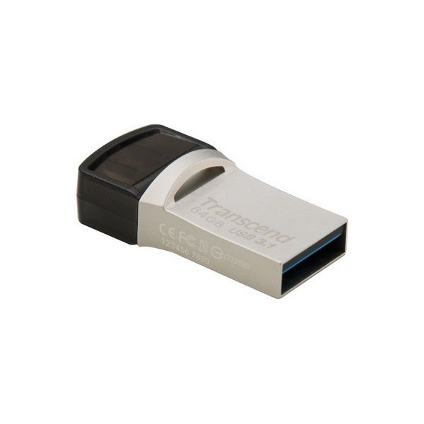64GB USB3.1/Type-C Flash Drive Transcend "JetFlash 890", Silver, Metal Case, OTG (R/W:90/30MB/s) 80759 фото