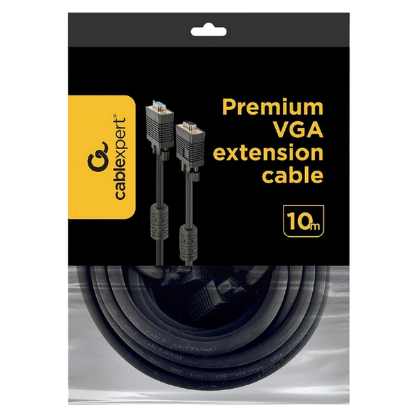 Cable VGA Premium Extension 10.0m, HD15M/HD15F Black, Cablexpert, dual-shield w/2*ferrite core 75632 Imagini
