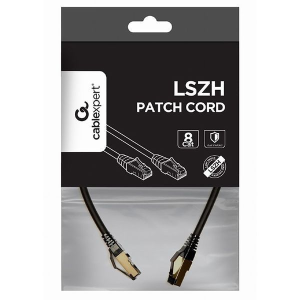 Patch Cord Cat.8 0.5m, Black, PP8-LSZHCU-BK-0.5M, Cablexpert, Low Smoke Zero Halogen (LSZH) 146319 фото
