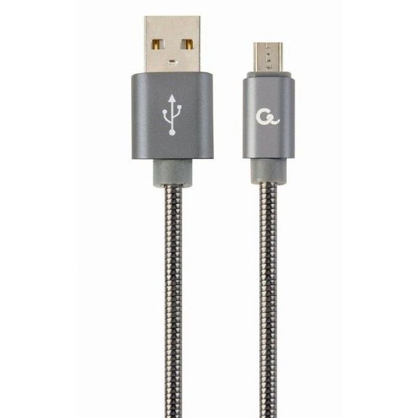 Blister MicroUSB/USB2.0, 2.0 m, Cablexpert Premium spiral metal metallic-grey CC-USB2S-AMmBM-2M-BG 108473 фото