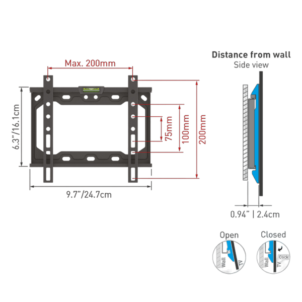 Wall Mount Barkan ''E202+'' Black 13" - 39" Fixed, max.40kg, VESA mm: up to 200x200mm 106367 фото
