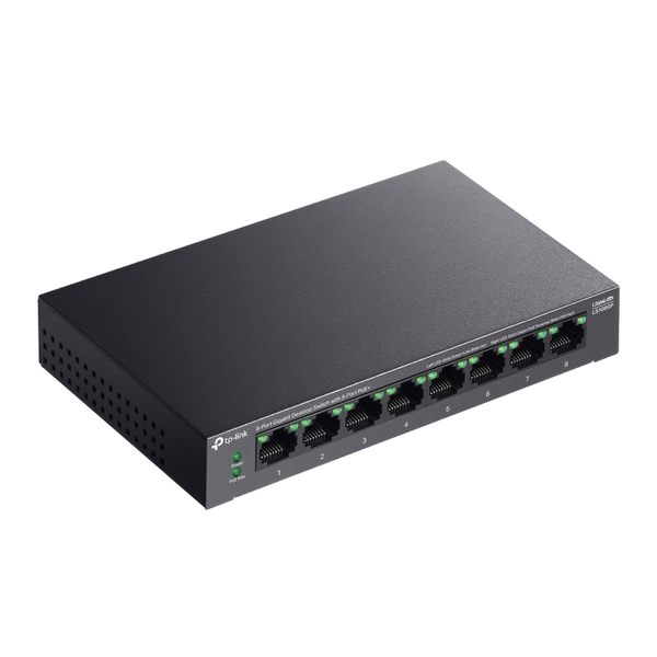 .8-port 10/100/1000Mbps POE, TP-LINK "LS108GP", with 8-Port PoE, 62W Budget, Auto Recovery, Metal 224397 фото