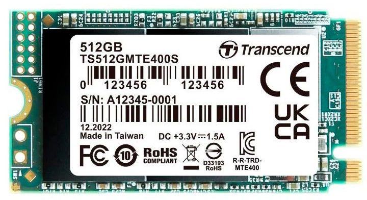 .M.2 NVMe SSD 512GB Transcend MTE400S [42mm, PCIe 3.0 x4, R/W:2000/900MB/s, 53/235K IOPS, 200TBW] 204071 фото