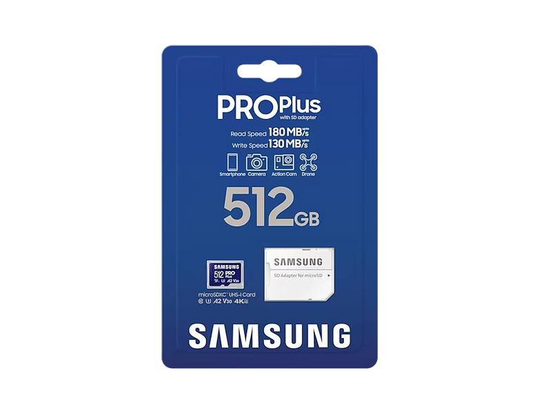 512GB MicroSD (Class 10) UHS-I (U3) +SD adapter, Samsung PRO Plus "MB-MD512SA" (R/W:180/130MB/s) 207501 фото