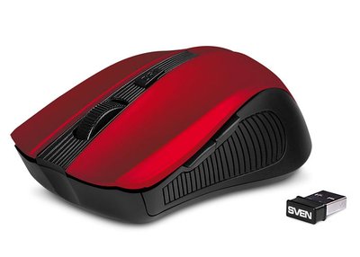 Wireless Mouse SVEN RX-350W, Optical, 600-1400 dpi, 6 buttons, Soft Touch, 2xAAA, Red 129510 фото
