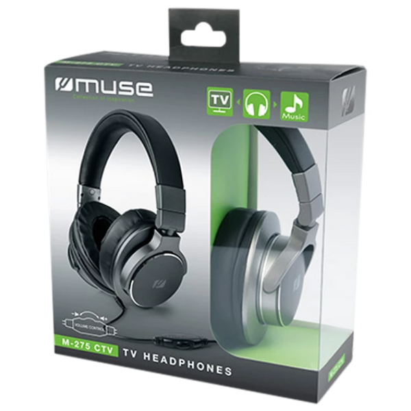 TV Headphones MUSE M-275 CTV Blac, Cable 6m, 3.5/6.3mm adaptor; 3.5mm/RCA adaptor 135623 фото