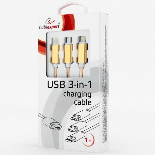 Cable 3-in-1 MicroUSB/Lightning/Type-C - AM, 1.0 m, GOLD, Cablexpert, CC-USB2-AM31-1M-G 89254 фото